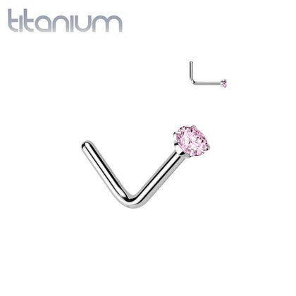 Implant Grade Titanium Pink CZ L Shape Nose Stud