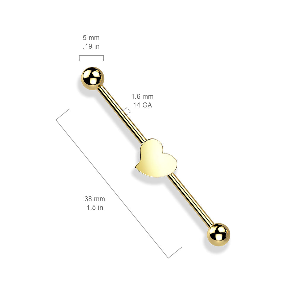 316L Surgical Steel Rose Gold PVD Flat Fixed Heart Shape Industrial Barbell