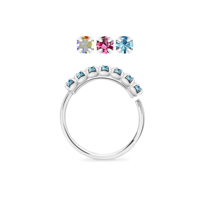 925 Sterling Silver Dainty Coloured CZ Gem Pave Bend Open Nose Hoop