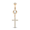 316L Surgical Steel Rose Gold PVD White CZ Thin Cross Dangly Belly Ring