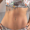 316L Surgical Steel White CZ Thin Cross Dangly Belly Ring