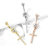 316L Surgical Steel White CZ Thin Cross Dangly Belly Ring