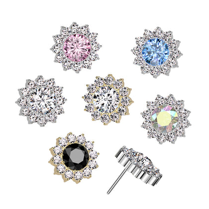 Titanium Threadless Large CZ Flower Top