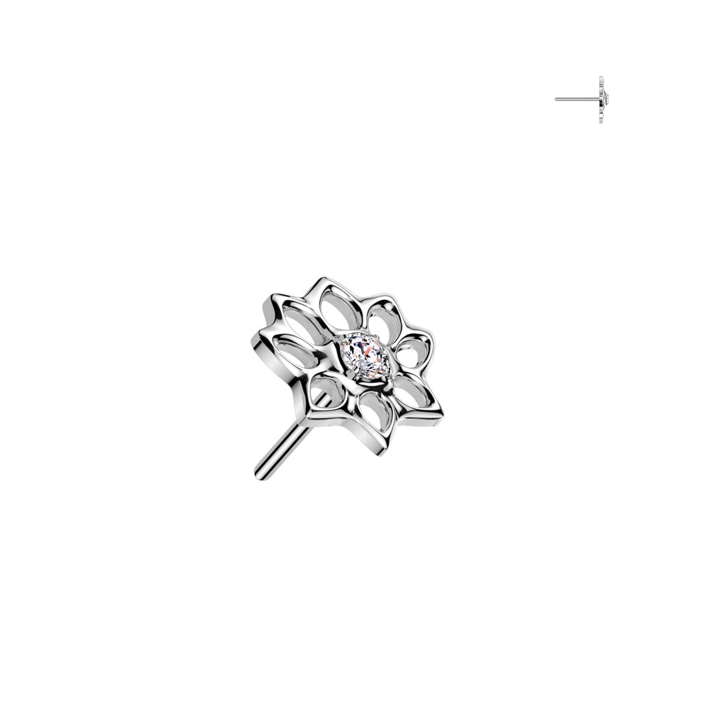 Titanium Threadless White CZ Lotus Flower Top