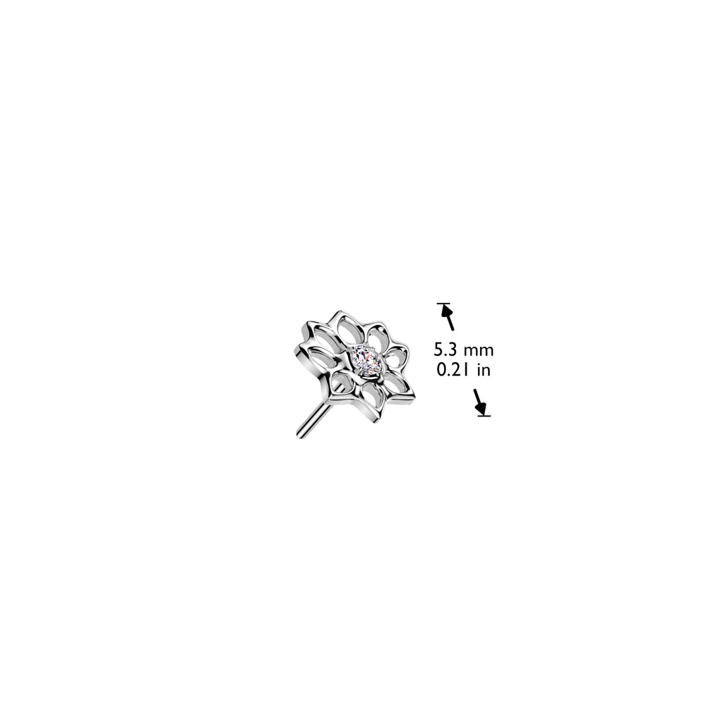 Titanium Threadless White CZ Lotus Flower Top