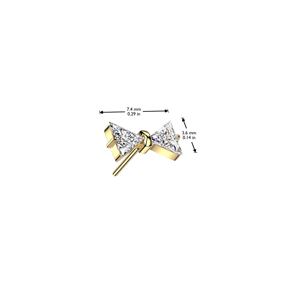 Titanium Threadless White CZ Bow Top
