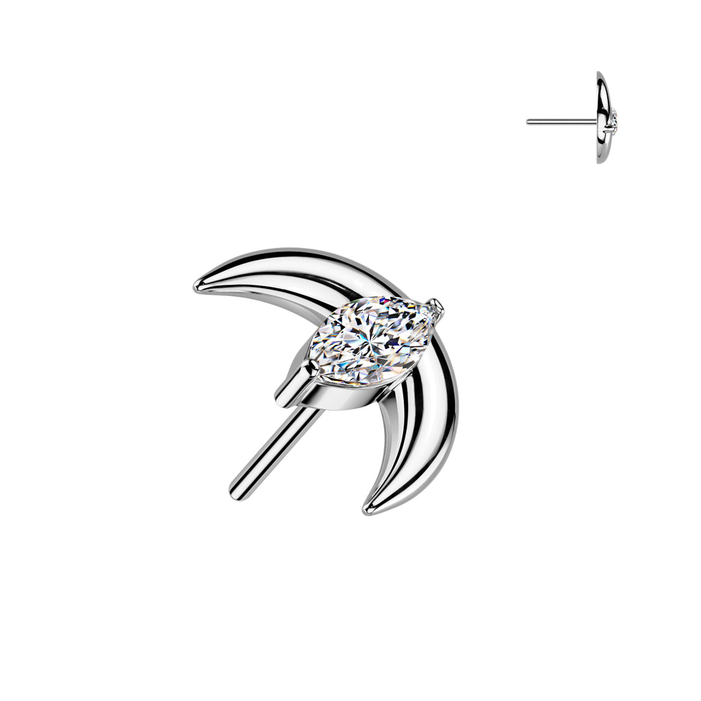Titanium Threadless White CZ Marquise Crescent Moon Top