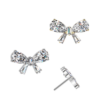 Titanium White CZ Large Bow Threadless Top