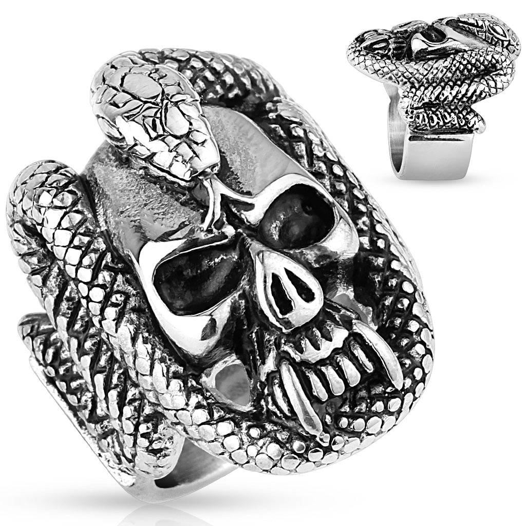 skull and snake stainless steel ring