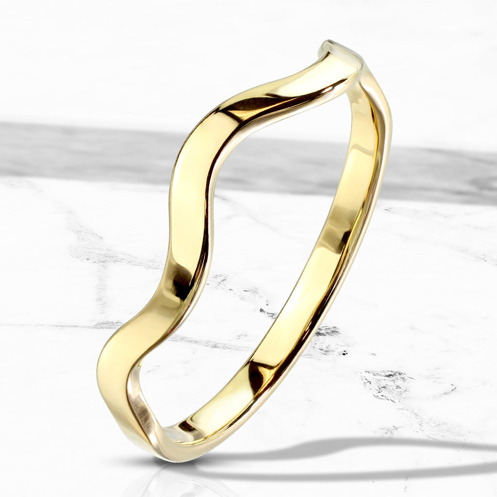 Stainless Steel Gold Wavy Line Stackable Ring