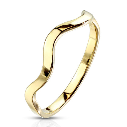 Stainless Steel Gold Wavy Line Stackable Ring