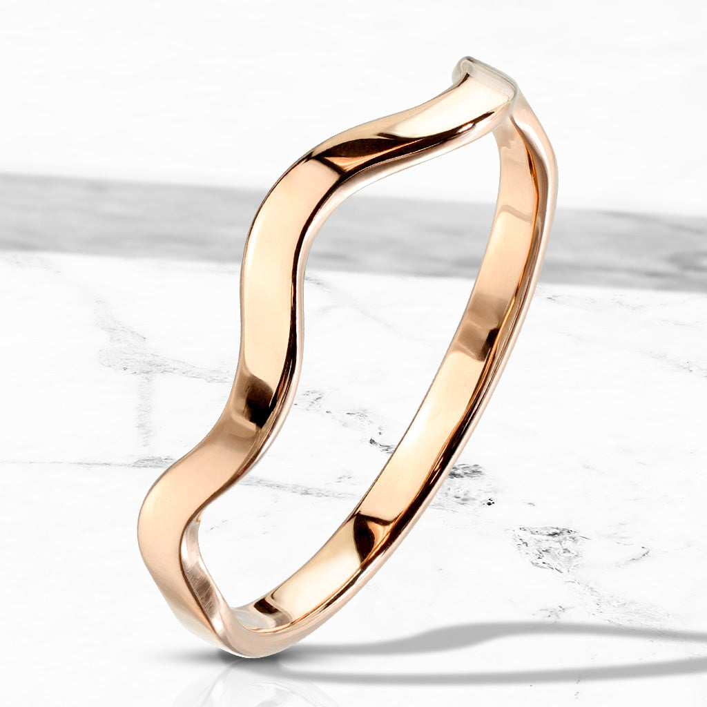 Stainless Steel Rose Gold Wavy Line Stackable Ring