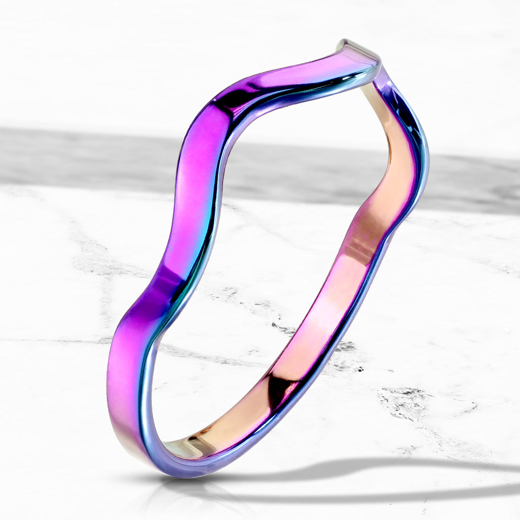 Stainless Steel Rainbow Wavy Line Stackable Ring