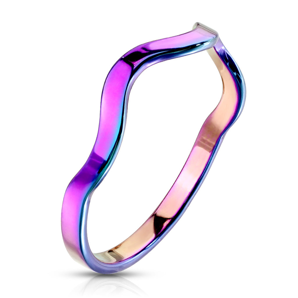 Stainless Steel Rainbow Wavy Line Stackable Ring