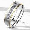 Stainless Steel 9 Lined CZ with Gold Stepped Edges Ring