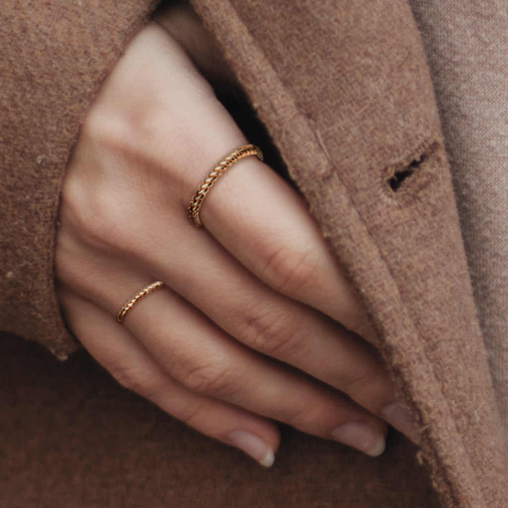 Stainless Steel Braided Rose Gold Stackable Ring