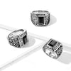 Stainless Steel Rectangular Black Gem Vintage Filigree Ring