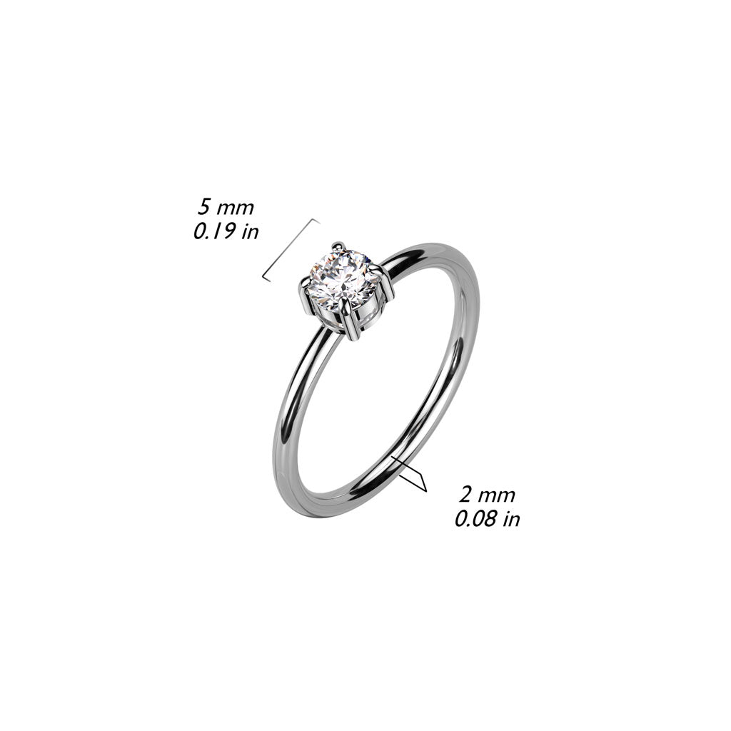 Stainless Steel Round CZ Prong Set on Round Band Ring