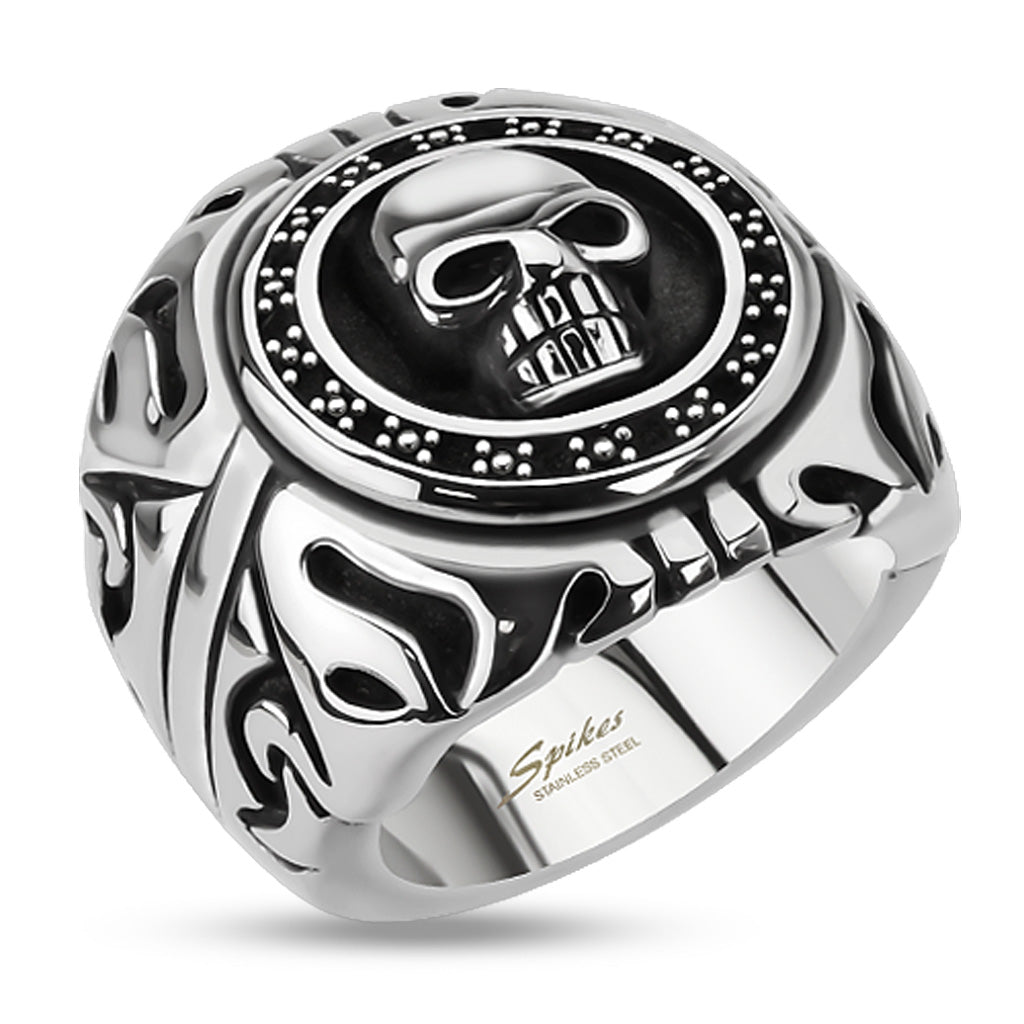 Stainless Steel Skull Shield Wide Cast Ring