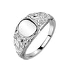 Oval engravable Floral stainless steel ring