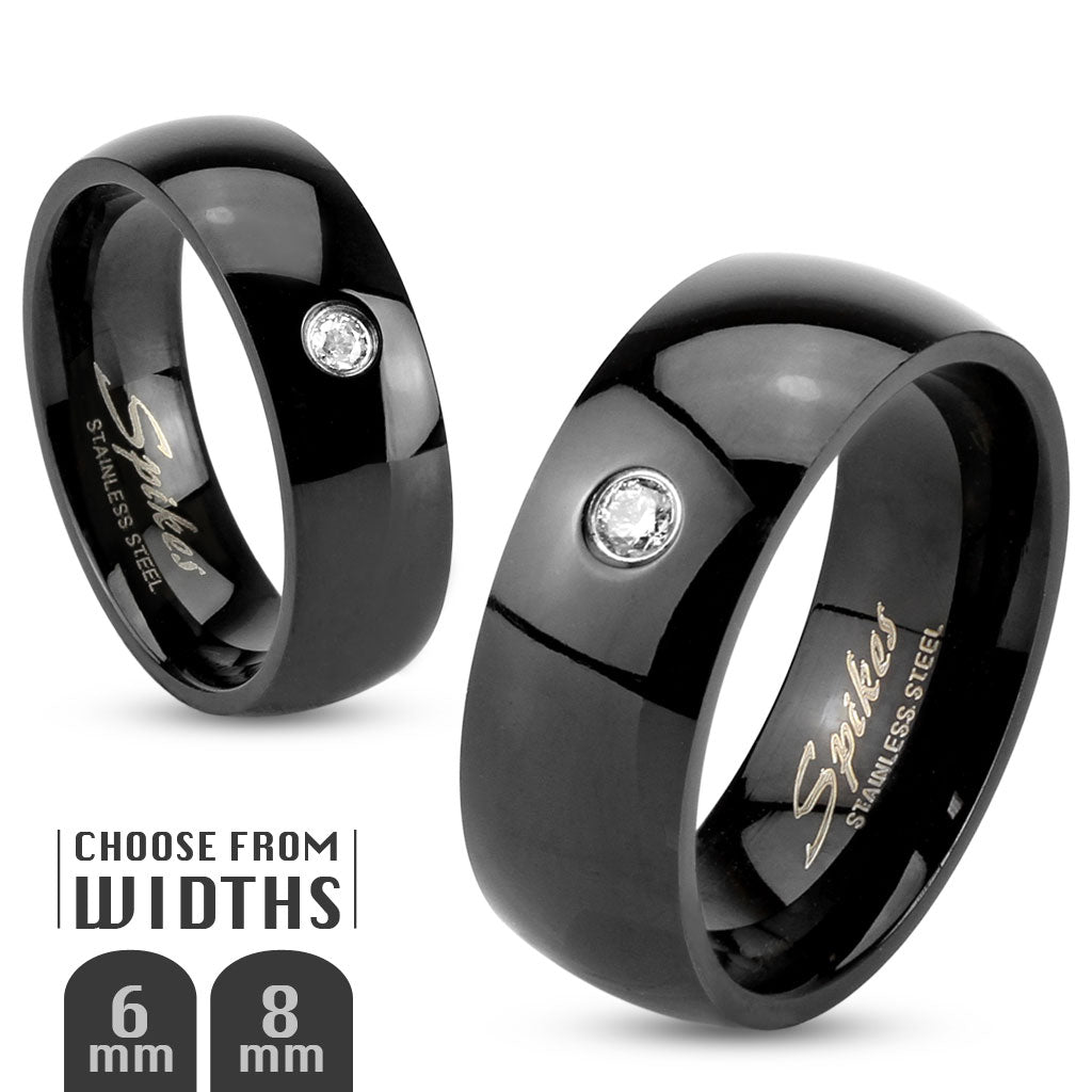 single CZ black stainless steel ring