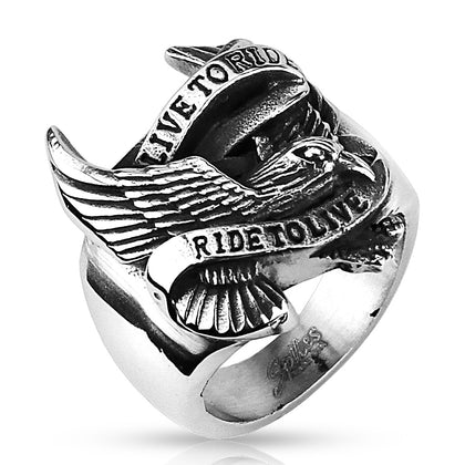 Biker eagle stainless steel ring