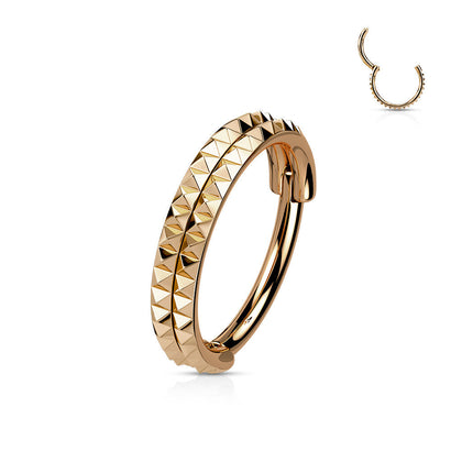 316L Surgical Steel Rose Gold PVD Pyramid Cut Hinged Clicker Hoop