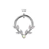 316L Surgical Steel White & Aurora Borealis CZ Vine Hinged V Shaped Clicker Hoop