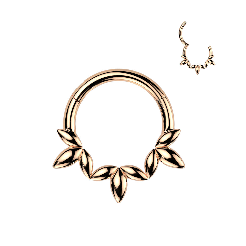 316L Surgical Steel Rose Gold PVD Dainty Floral Petal Design Hinged Clicker Hoop
