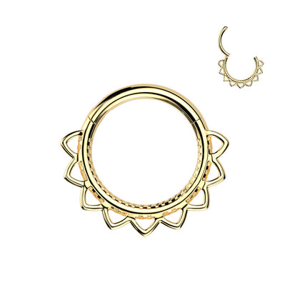316L Surgical Steel Gold PVD Dainty Floral Hinged Clicker Hoop