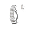 316L Surgical Steel White CZ Wide Triple Line Pave Hinged Clicker Belly Ring