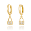 Pair of 925 Sterling Silver Gold PVD CZ Gem Lock Dangle Minimal Earrings - Pierced Universe
