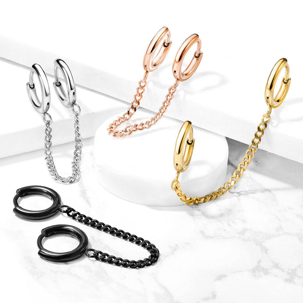 316L Surgical Steel Chain Link Double Hoop Earring - Pierced Universe