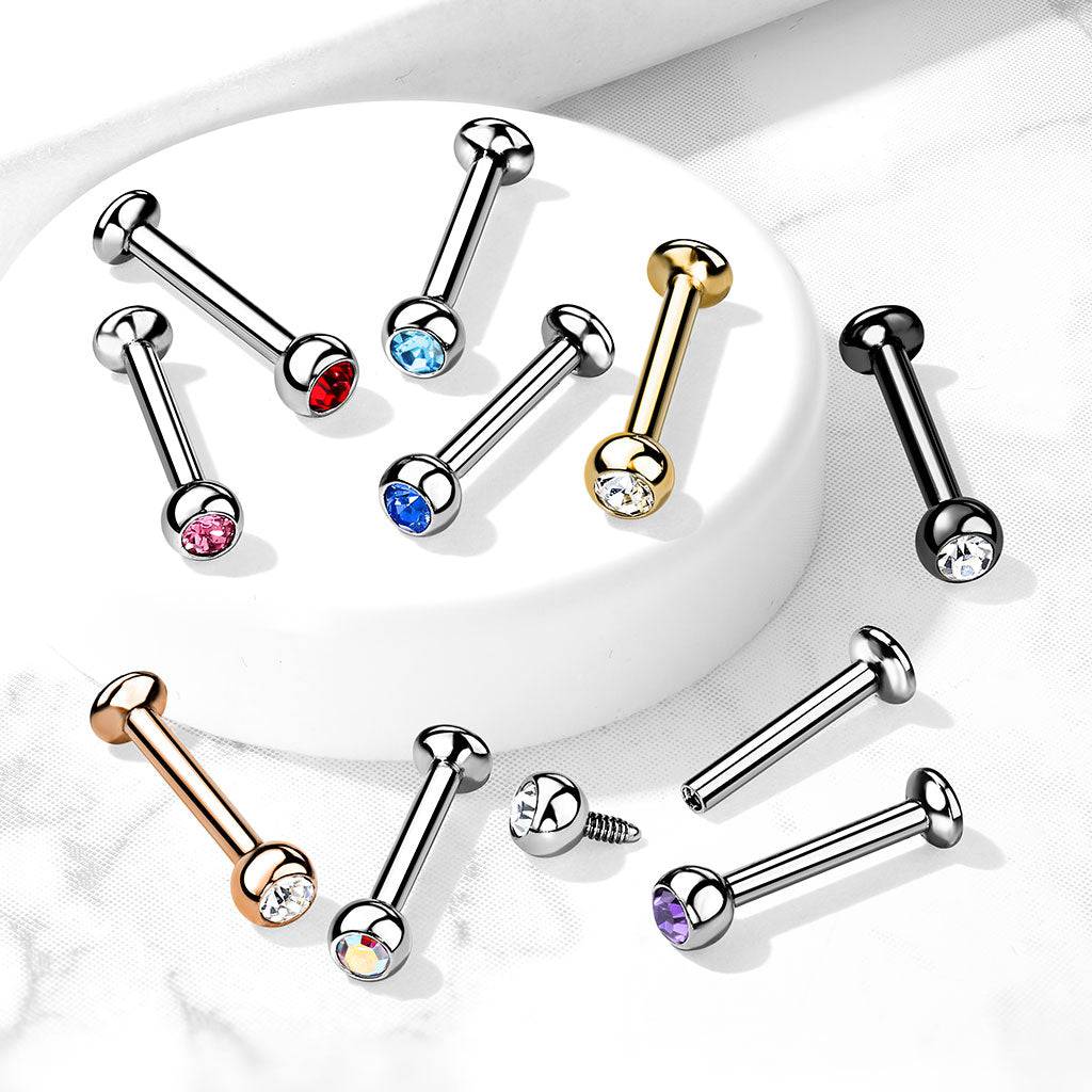 316l Surgical Steel Internally Threaded Aurora Borealis Cz Labret Flat 