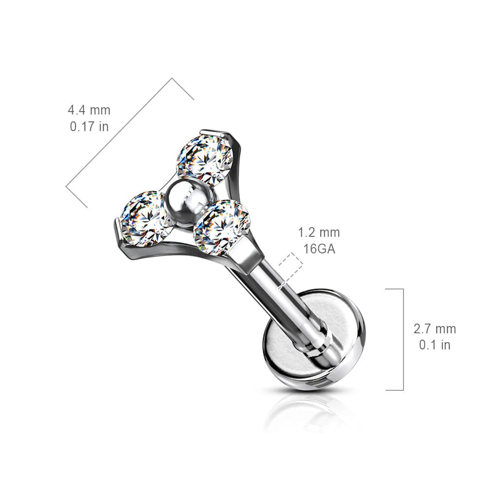 316L Surgical Steel Internally Threaded Pink Triangle CZ Labret