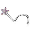 316L Surgical Steel Pink CZ Star Corkscrew Nose Ring Stud - Pierced Universe