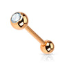 316L Surgical Steel Rose Gold Plated White Gem Straight Barbell Tongue Ring - Pierced Universe