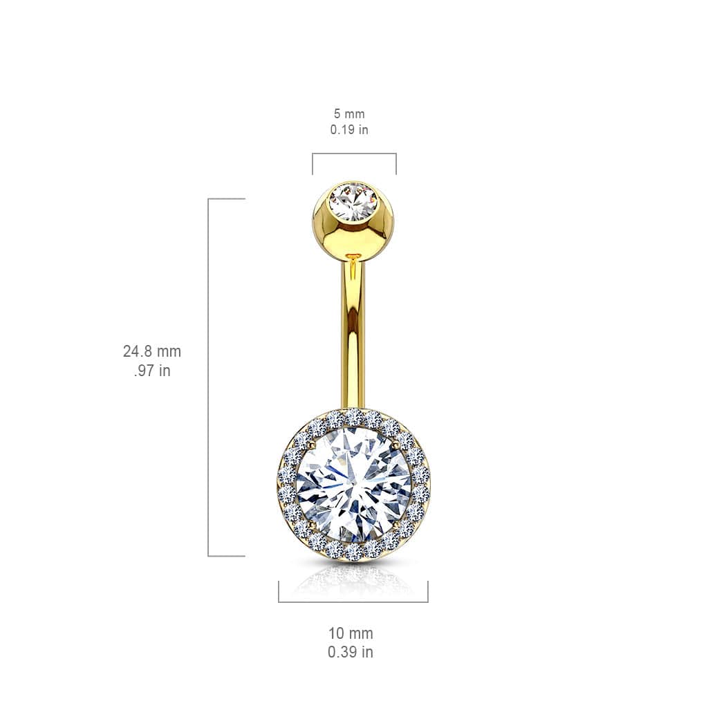 316L Surgical Steel Rose Gold PVD Circle Pave White CZ Belly Ring