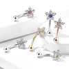 316L Surgical Steel White & Blue Flower Curved Barbell - Pierced Universe