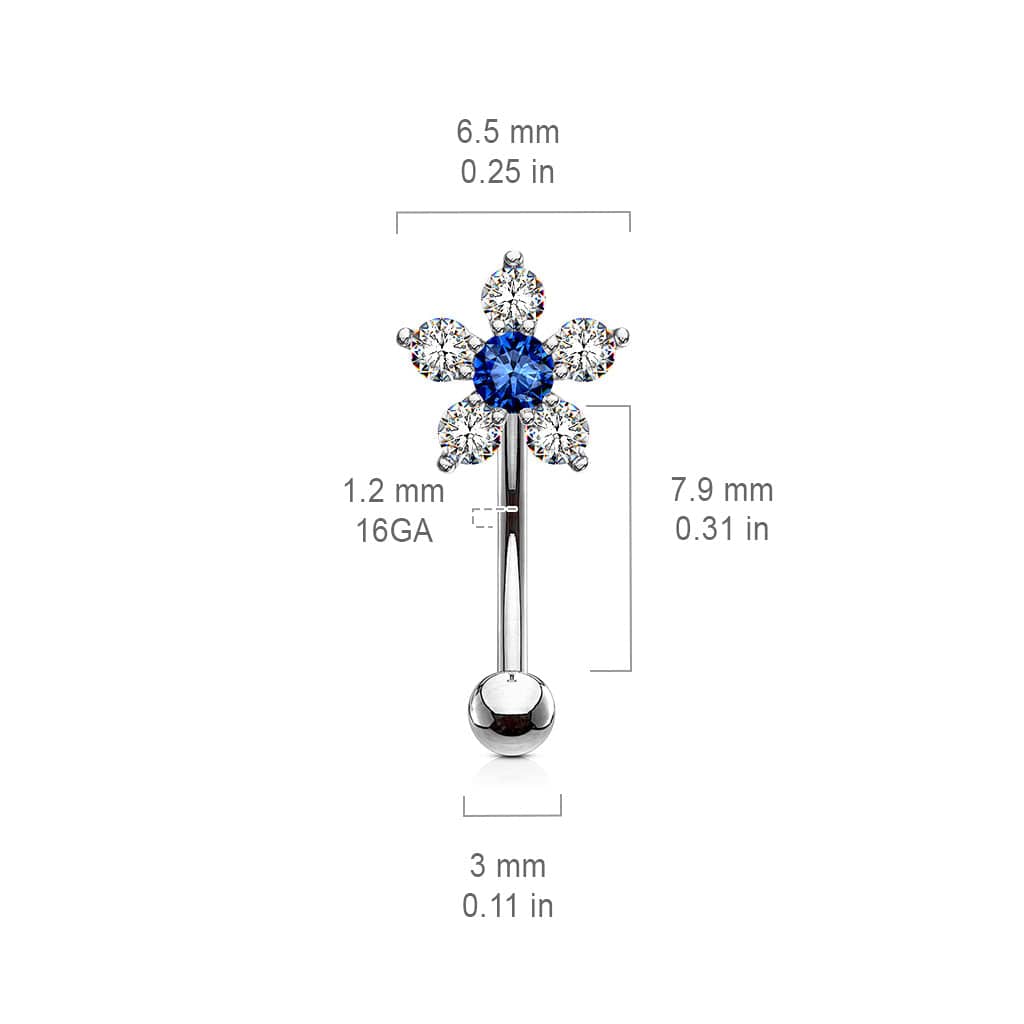 316L Surgical Steel White & Blue Flower Curved Barbell - Pierced Universe