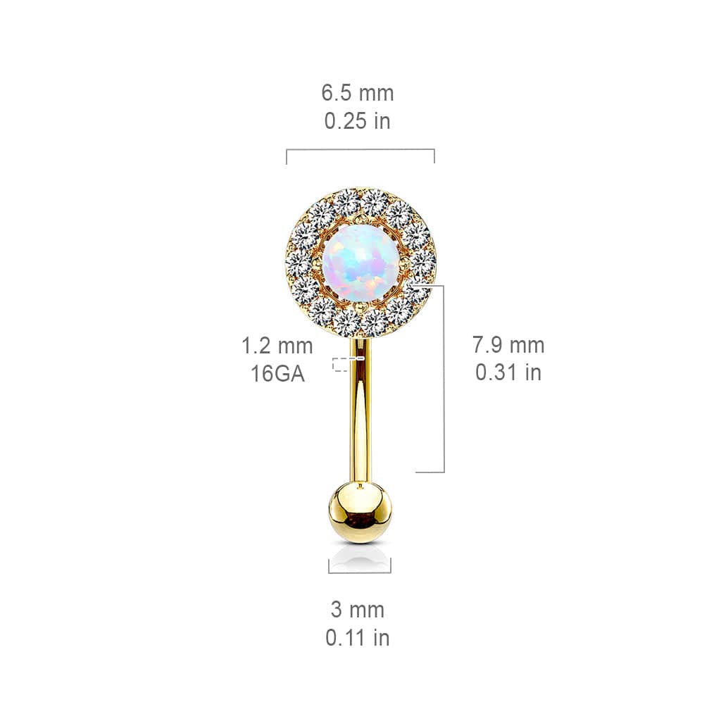 316L Surgical Steel White CZ Gem Cluster & White Opal Curved Barbell - Pierced Universe