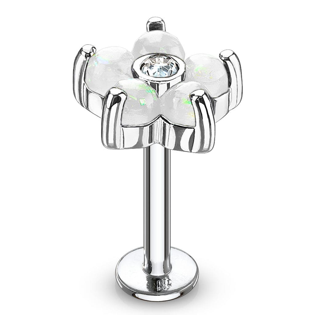 316L Surgical Steel White Opal Glitter Flat Back Labret - Pierced Universe