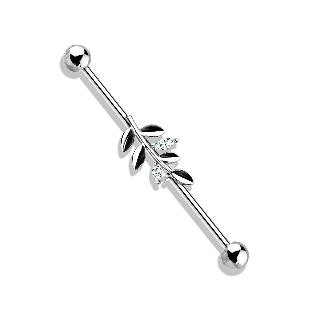 316L Surgical Steel White CZ Leaf Industrial Barbell - Pierced Universe