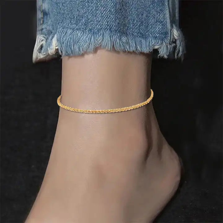 Stainless Steel Gold PVD Cauliflower Twisted Rope Anklet