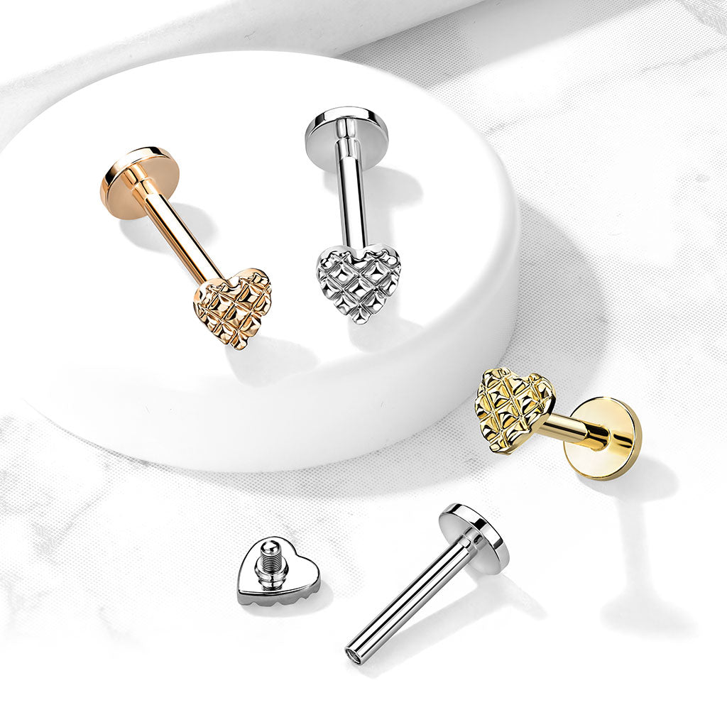 316L Surgical Steel Ridged Heart Internally Threaded Labret