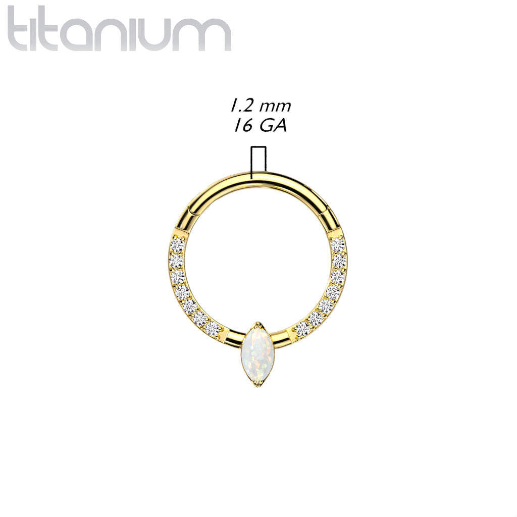 Implant Grade Titanium Pave White CZ Marquise Gem Hinged Clicker Hoop