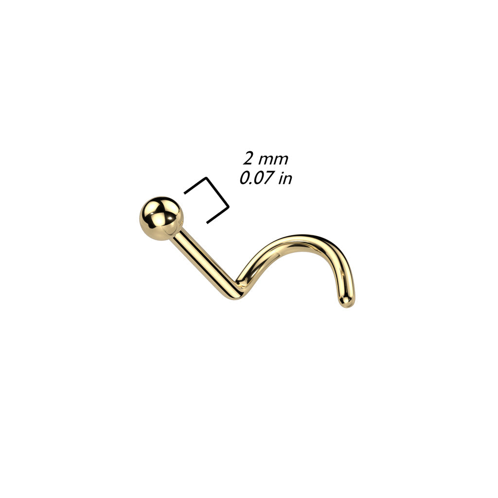 Implant Grade Titanium Gold PVD Ball Top Corkscrew Nose Stud Ring - Pierced Universe