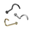 Implant Grade Titanium Dome Top Corkscrew Nose Stud Ring