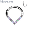 Implant Grade Titanium V Shaped Septum Ring Clicker Hoop Aurora Borealis CZ Gems - Pierced Universe