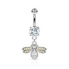 Cute Small CZ Dangle Bumble Bee Surgical Steel Belly Ring - Pierced Universe